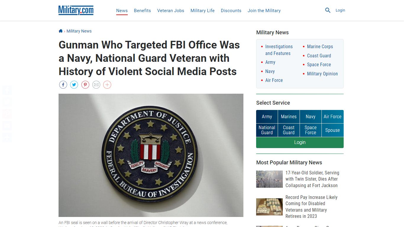 Gunman Who Targeted FBI Office Was a Navy, National Guard Veteran with ...